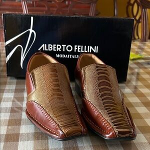 NIB. Alberto Fellini Men's Brown and Tan Loafers